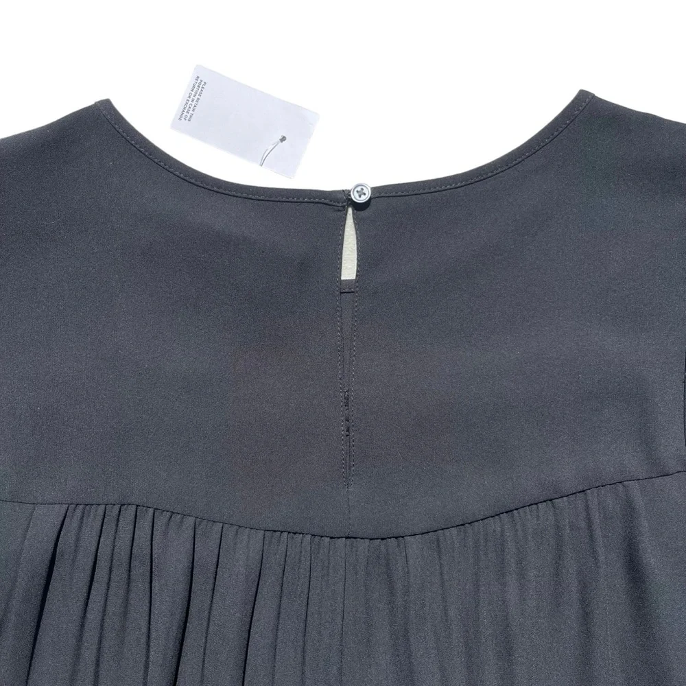 Ann Taylor Loft Women’s XS Black Ruffle Cap Sleeve Shirred Polyester Tank Blouse